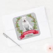 Sticker Carré Holly Banner White Pit Bull Dog Noël (Enveloppe)