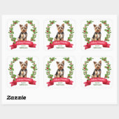 Sticker Carré Holly Banner Yorkshire Terrier Noël (Feuille)