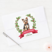 Sticker Carré Holly Banner Yorkshire Terrier Noël (Enveloppe)