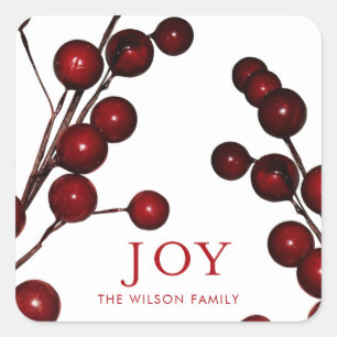 Sticker Carré Holly Berries Joy Noël Holiday