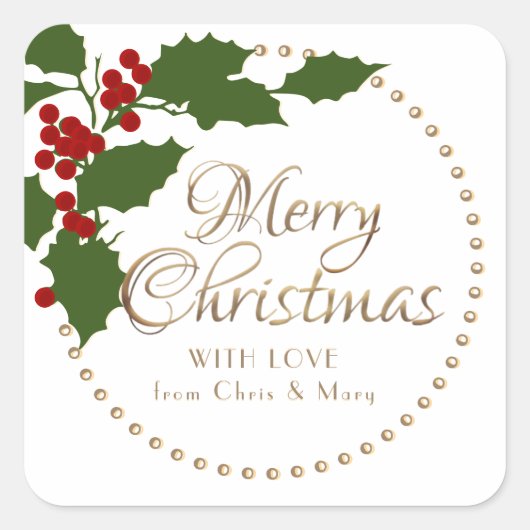 Sticker Carré Holly et Berries Joyeux Noël à et de (Devant)