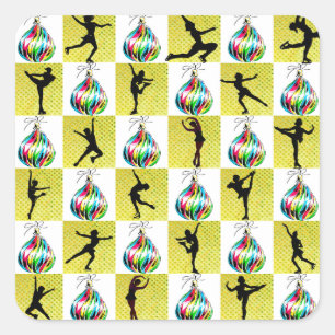 STICKER CARRÉ HOLLY JOLLY FIGURE SKATER NOËL CONCEPTION