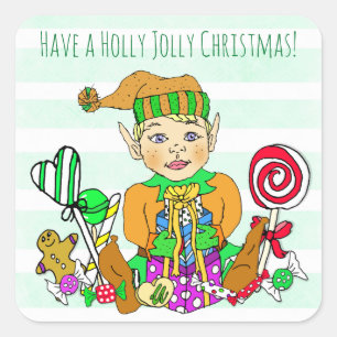 Sticker Carré Holly Jolly Noël Festive Elf