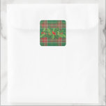 Sticker Carré Holly on Christmas Plaid 7<br><div class="desc">Sel et baies sur l'autocollant de Noël Plaid.</div>