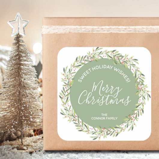 Sticker Carré Holly Wreath Noël Maison de vacances