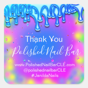 Sticker Carré Holographe Merci Boutique Drift Hot Rose Bleu