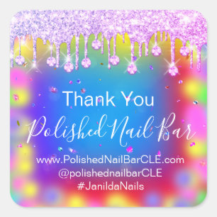 Sticker Carré Holographe Merci Diamond ongles de la goutte d'eau