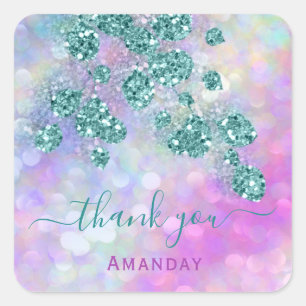 Sticker Carré Holographe Merci Glam rose Floral 16e
