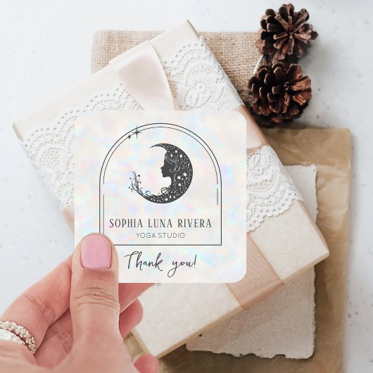 Sticker Carré Holographique Boho Arch Crescent Céleste Lune