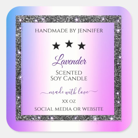 Sticker Carré Holographique couleur Parties scintillant d'argent (Devant)