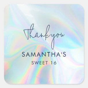Sticker Carré Holographique Sweet 16 Merci d'anniversaire