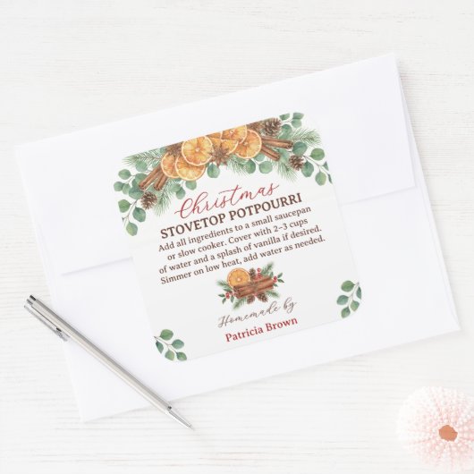Sticker Carré Homemade Christmas Stovetop Potpourri Recipe (Enveloppe)