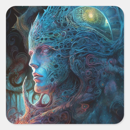 Sticker Carré Homme Alien Surreal Sci-Fi Art (Devant)