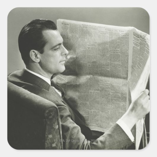 Sticker Carré Homme d'affaires lisant le journal (Devant)