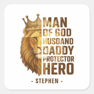 Sticker Carré Homme de Dieu Lion Couronne Design - Mari, papa