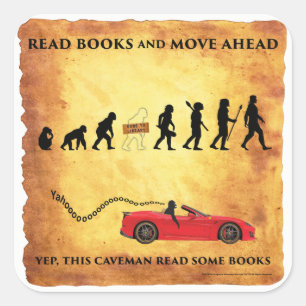 Sticker Carré Homme des cavernes futé : Lisez les livres