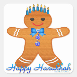 Sticker Carré Homme en pain d'épice de Hanukkah Judaica Menorah