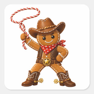 Sticker Carré Homme en pain d'épices cowboy Noël