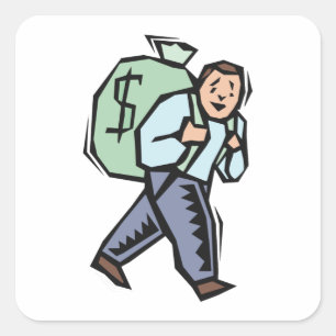Sticker Carré Homme portant un gros sac d'argent