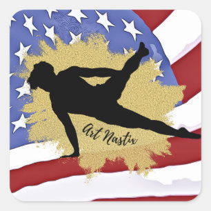 Sticker Carré Hommes Gymnaste Silhouette Art - Drapeau américain