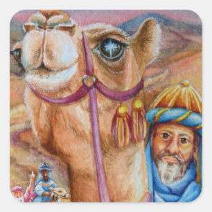 Sticker Carré Hommes sages sur les chameaux Voir Star Watercolor