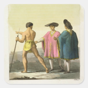 Sticker Carré Hommes utilisant les ponchos cérémonieux à