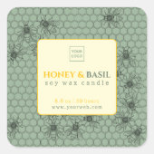 Sticker Carré Honey & Basil Personalized Soy Wax Candle Label (Devant)