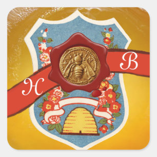 STICKER CARRÉ HONEY BEE, BEEKEEPER RED WAX SEAL CREST MONOGRAMME