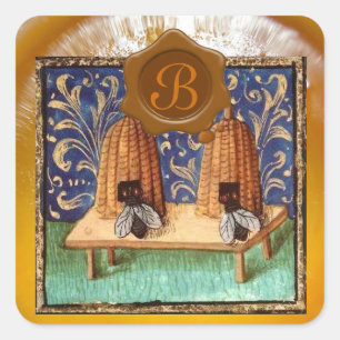 STICKER CARRÉ HONEY BEE, MONOGRAMME DE SCEAU DE CIRE BROWN