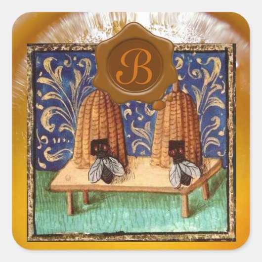 STICKER CARRÉ HONEY BEE, MONOGRAMME DE SCEAU DE CIRE BROWN (Devant)