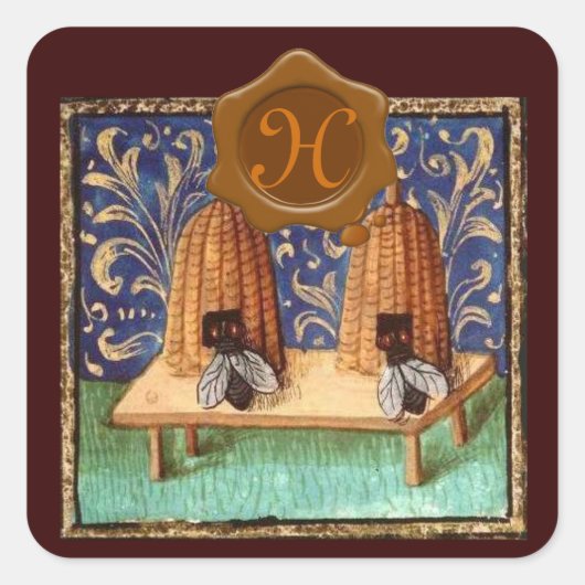 STICKER CARRÉ HONEY BEE, MONOGRAMME DE SCEAU DE CIRE BROWN (Devant)