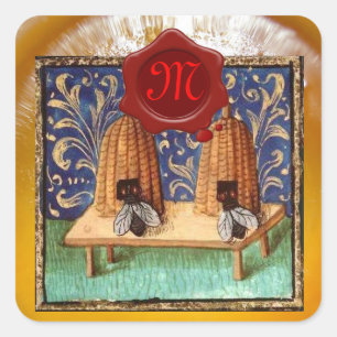 STICKER CARRÉ HONEY BEE, MONOGRAMME DE SCEAU DE CIRE ROUGE