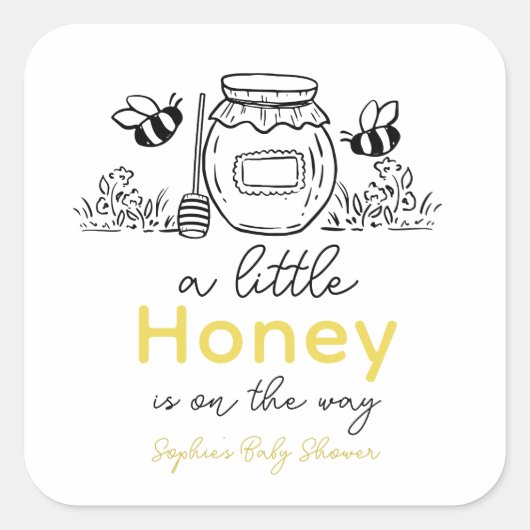 Sticker Carré Honey Hand-drawn Jar & Bees White Baby Shower (Devant)