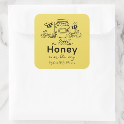 Sticker Carré Honey Hand-drawn Jar & Bees Yellow Baby Shower (Sac)