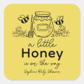 Sticker Carré Honey Hand-drawn Jar & Bees Yellow Baby Shower (Devant)