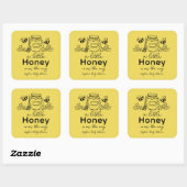 Sticker Carré Honey Hand-drawn Jar & Bees Yellow Baby Shower (Feuille)