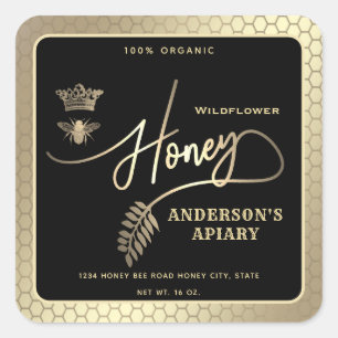 Sticker Carré Honey jar script moderne queen bee carré autocolla