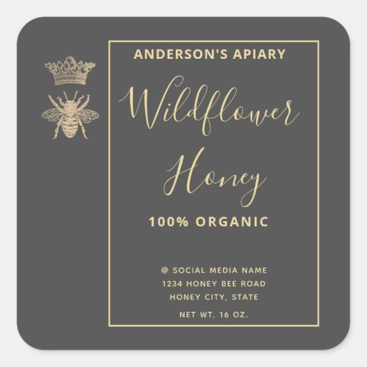 Sticker Carré Honey jar script moderne queen bee carré autocolla (Devant)