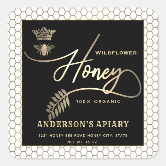 Sticker Carré Honey jar script moderne queen bee carré autocolla (Devant)