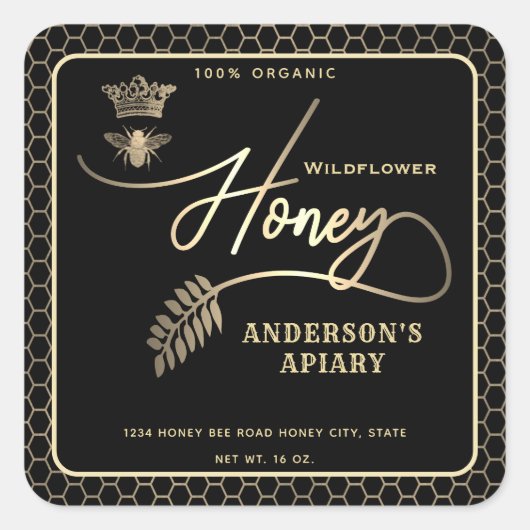 Sticker Carré Honey jar script moderne queen bee carré autocolla (Devant)