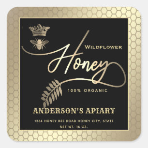 Sticker Carré Honey jar script moderne queen bee carré autocolla
