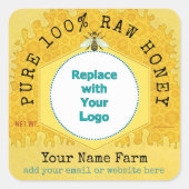 Sticker Carré Honeybee Honey Jar Apiary logo | Honeypeb Bee (Devant)