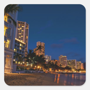 Sticker Carré Honolulu, Oahu, Hawaii. Exposition nocturne