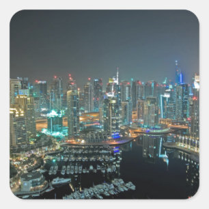 Sticker Carré Horizon de Dubaï, Emirats Arabes Unis la nuit