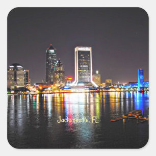 Sticker Carré Horizon de Jacksonville, Floride la nuit