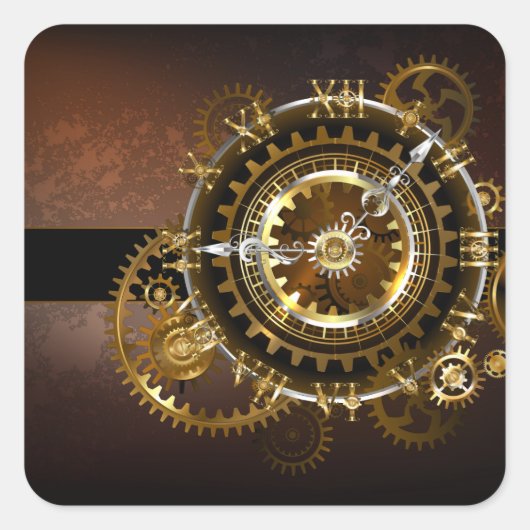 Sticker Carré Horloge Steampunk avec des engrenages anciens (Devant)