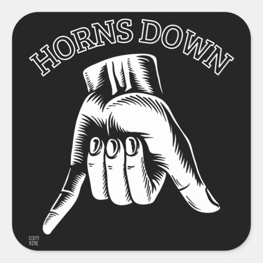 Sticker Carré "HORNS DOWN" funny (Devant)