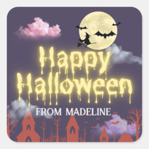 Sticker Carré Horreur nuit mignonne Halloween invitations fêtes