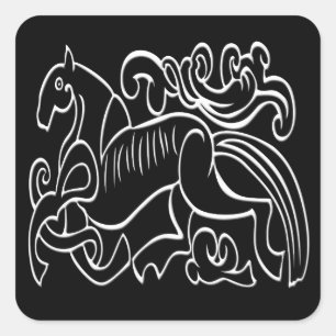 Sticker Carré Horse nordique noir et blanc graphique inversé