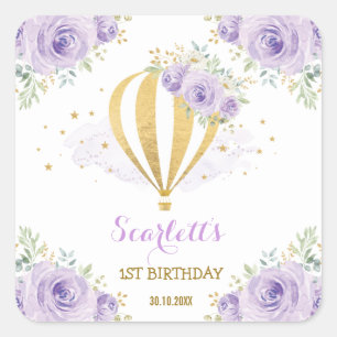 Sticker Carré Hot Air Balloon Voyage aventure 1er anniversaire